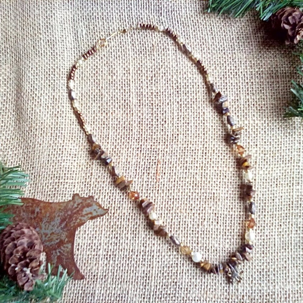 Women's 22" Natural Stone and Pearl Necklace